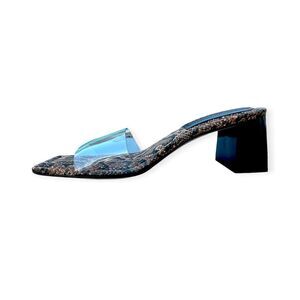 NWT Good American GA119K-X desertsnake001 slip on heeled sandals slides size 7.5